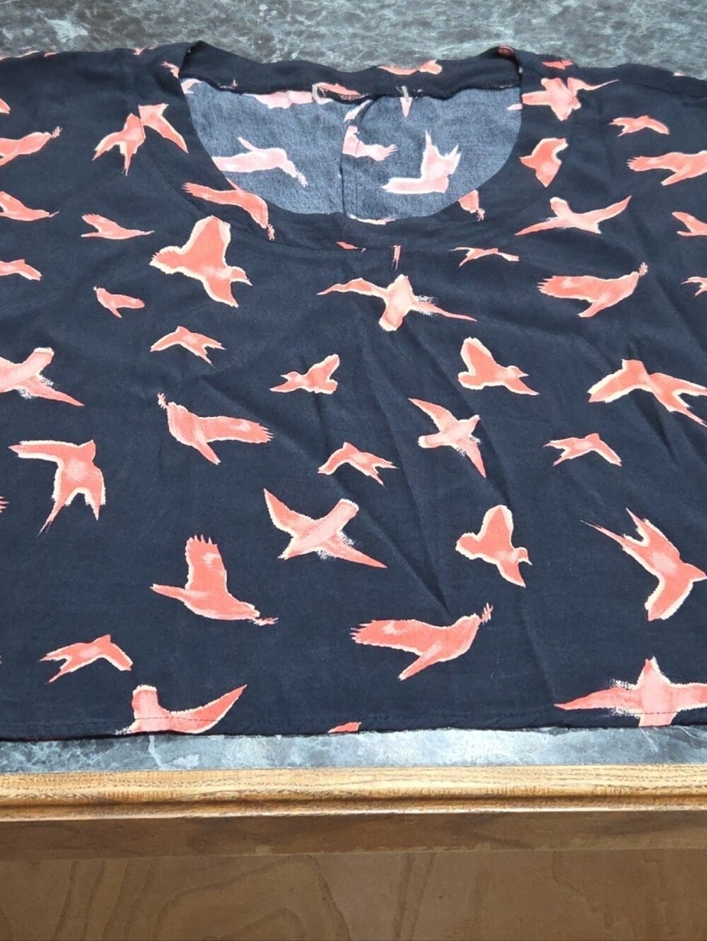 Forever 21 Black Short-Sleeve Tee with Coral Bird Print